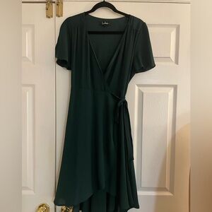 Lulus Elegant Forrest Green short slit sleeve midi Wrap Dress medium